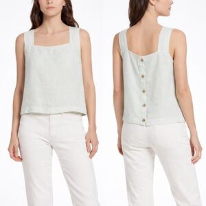 Madewell Linen Blend Button Front Tank Top Seafoam Green spring blouse